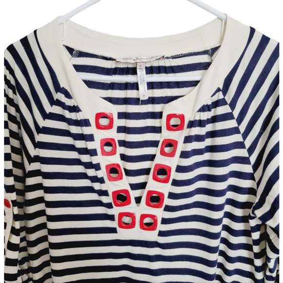 Nanette Lepore Swim Blue Cream Red Nautical Grommet Striped Swim Coverup - Picture 6 of 14